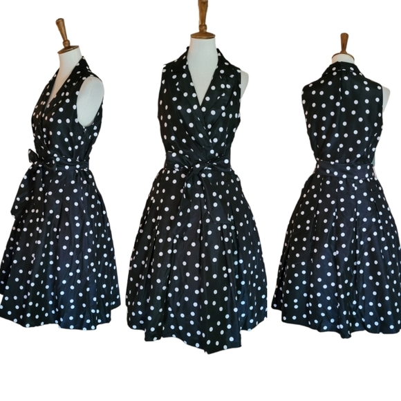 Jessica Howard Vintage Black and White Polka Dot Fit and Flare Midi Dress